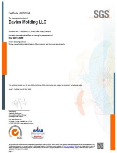 ISO 9001 - 2015 Davies Molding Certification